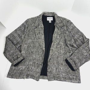 Chicos Size 2 Silk Blend Jacket Silver‎ Metallic Grey and Black Chunky Woven